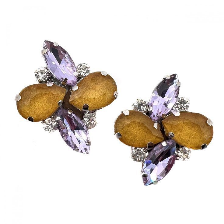 Orecchini A Lobo Con Pietre Crystal Ametista E Senape - Cl432