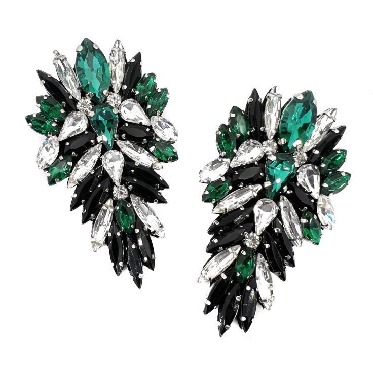 Orecchini Con Pietre Verde Smeraldo E Nero - Cl589