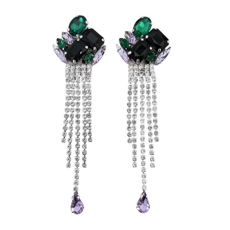 Orecchini Con Pietre Verde Viola E Nero  - Cl730