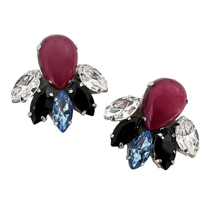 Orecchini Con Pietre Burgundy Nere Celesti E Crystal- Clio4
