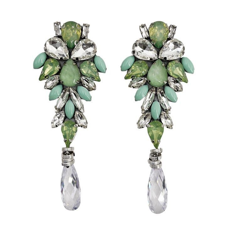Orecchini Con Pietre Verde Acqua E Crystal - Cl825