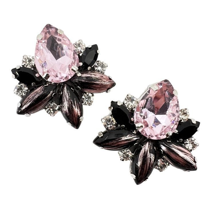 Orecchini Con Pietre Rosa E Nere - Cl907