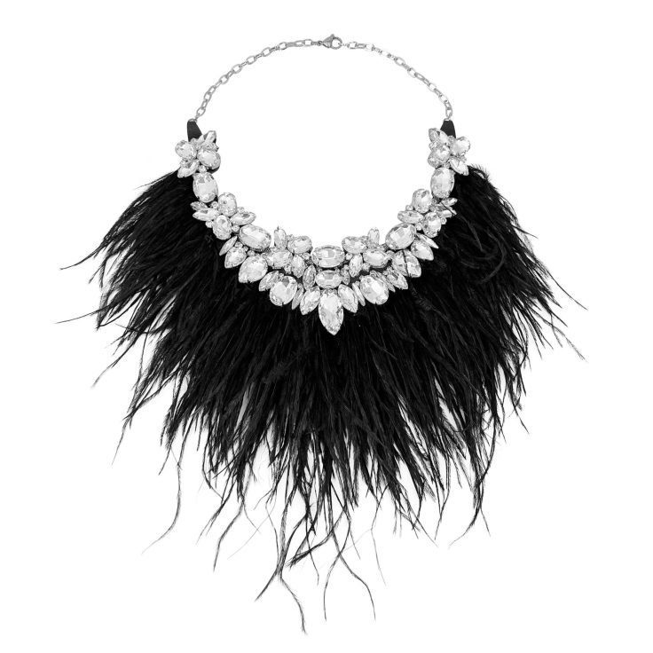 Collana Con Pietre Crystal E Piume Nere - Cod.nkl165