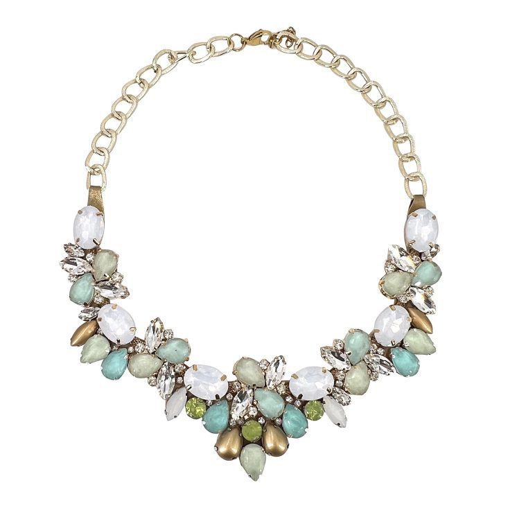 Collana Con Pietre Ghiaccio Verde Acqua E Oro - Cod.nkl170