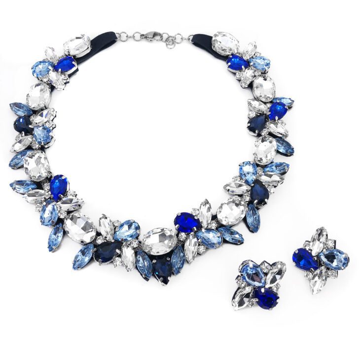 Orecchini E Bracciale Con Pietre Blu E Celeste - Cod.pr127