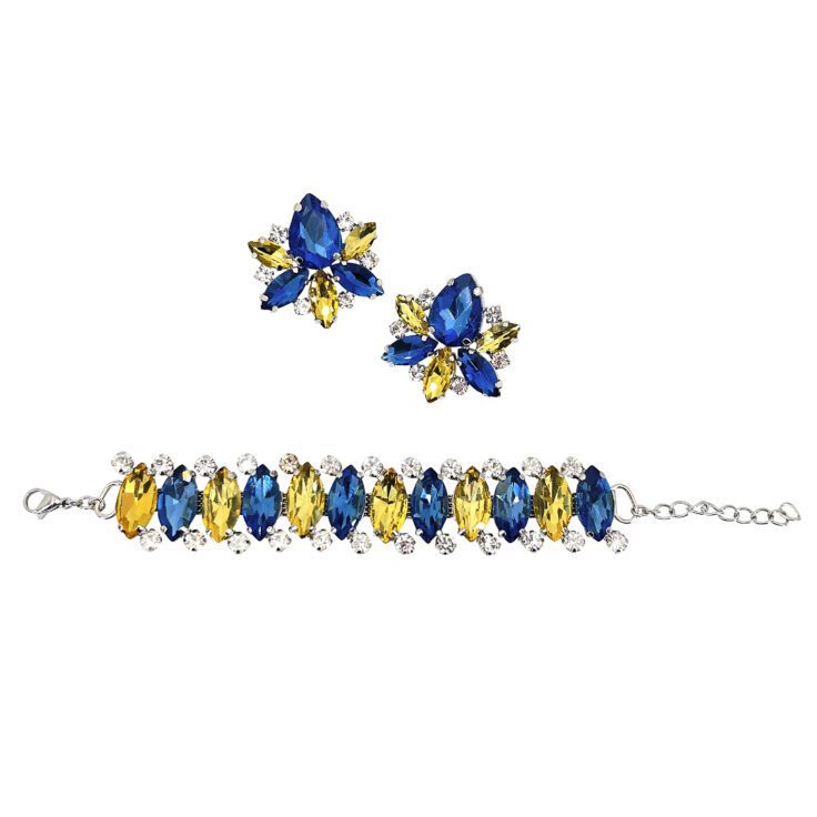 Orecchini E Bracciale Con Pietre Gialle E Blu - Pr228