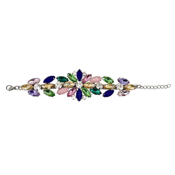 Bracciale Con Pietre Viola Rosa Verdi E Oro - Brc313