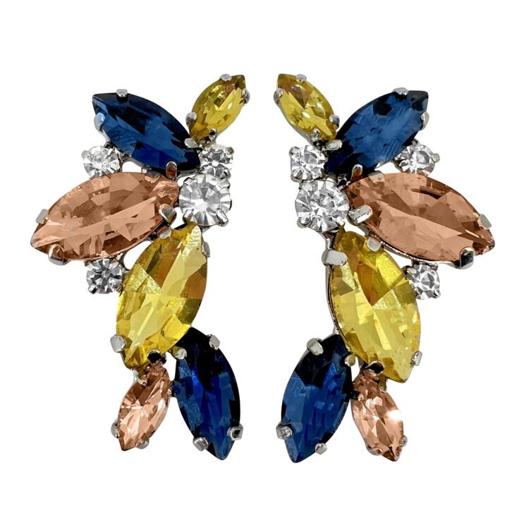 Orecchini Con Pietre Cipria Blu E Giallo - Cl981