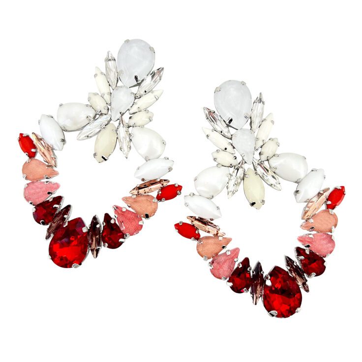 Orecchini Con Pietre Rosse E Argento - Cp084