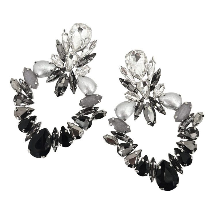 Orecchini Con Pietre Nere Antracite Argento E Crystal  - Cp058