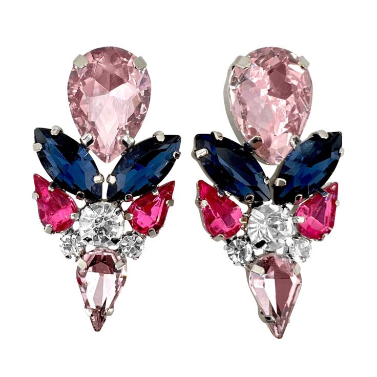 Orecchini Con Pietre Rosa E Blu - Cl1258