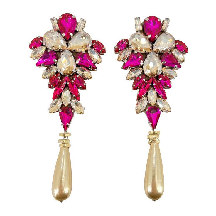 Orecchini Con Pietre Fucsia E Oro E Pendente In Ceramica - Cl1246