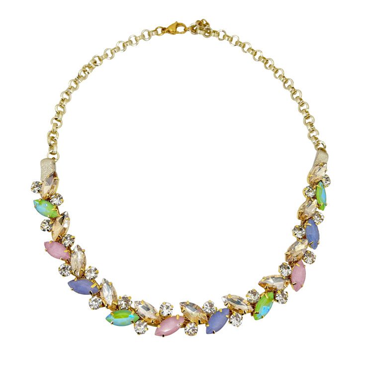 Collana Con Pietre Verdi Cangianti Oro Glicine E Rosa - Nkl194