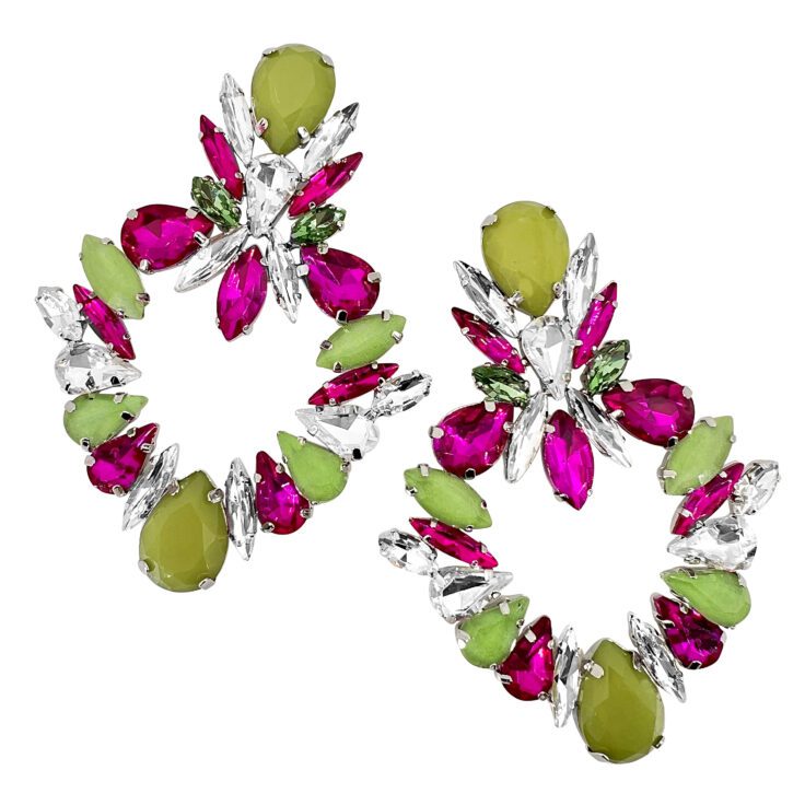 Orecchini Con Pietre Verdi Crystal E Fucsia - Cl1264