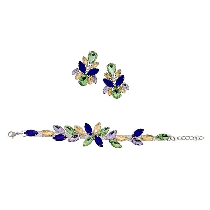 Orecchini E Bracciale Con Pietre Viola Ametista E Verdi  - Pr264
