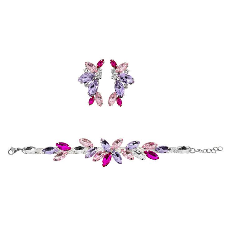 Orecchini E Bracciale Con Pietre Ametista Fucsia E Rosa  - Pr268