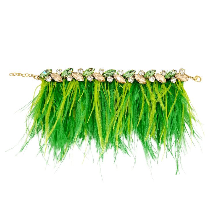 Bracciale Con Pietre Verdi E Oro E Piume Verdi E Gialle - Brc317