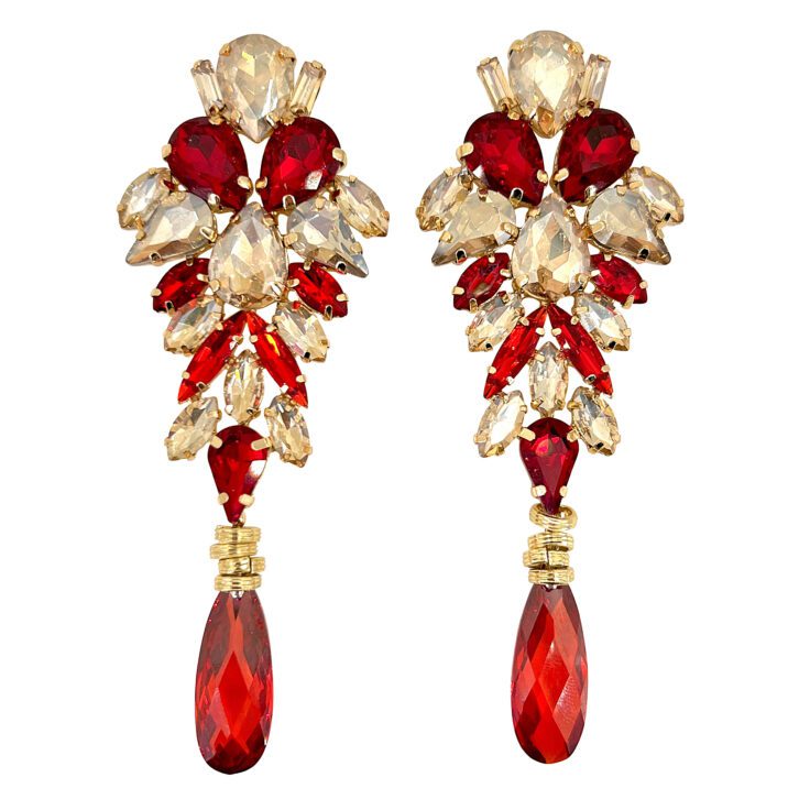 Orecchini Con Pietre Rosse E Oro - Cl1303