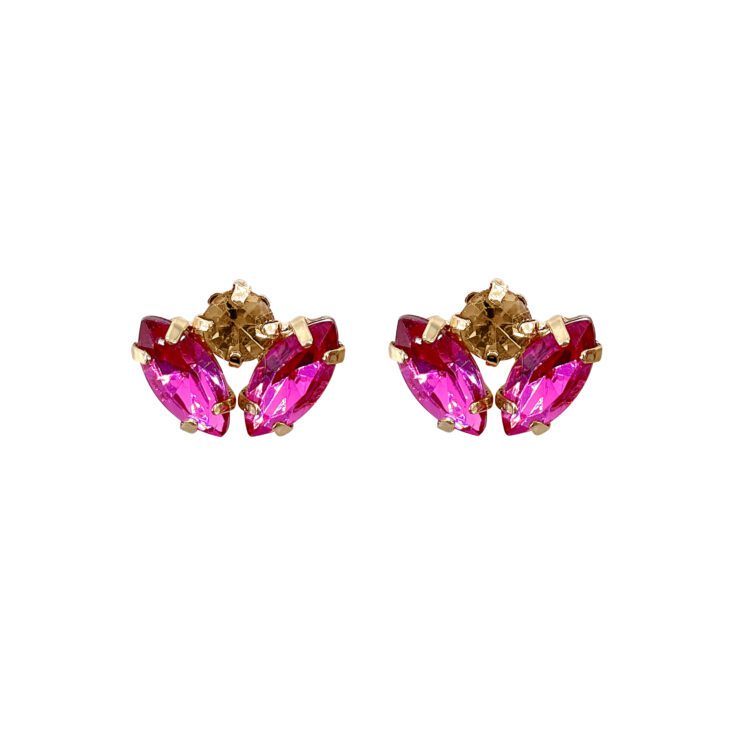 Orecchini Placcati Oro 24K Con Pietre Fucsia E Crystal - Persefone12