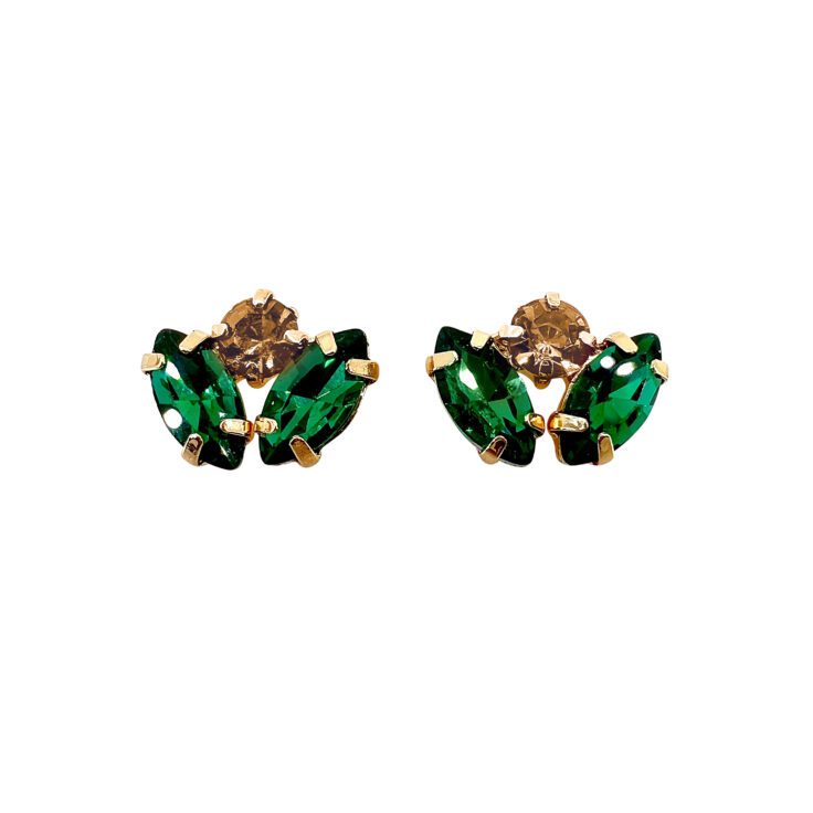 Orecchini Placcati Oro 24K Con Pietre Verde Smeraldo E Oro - Persefone41