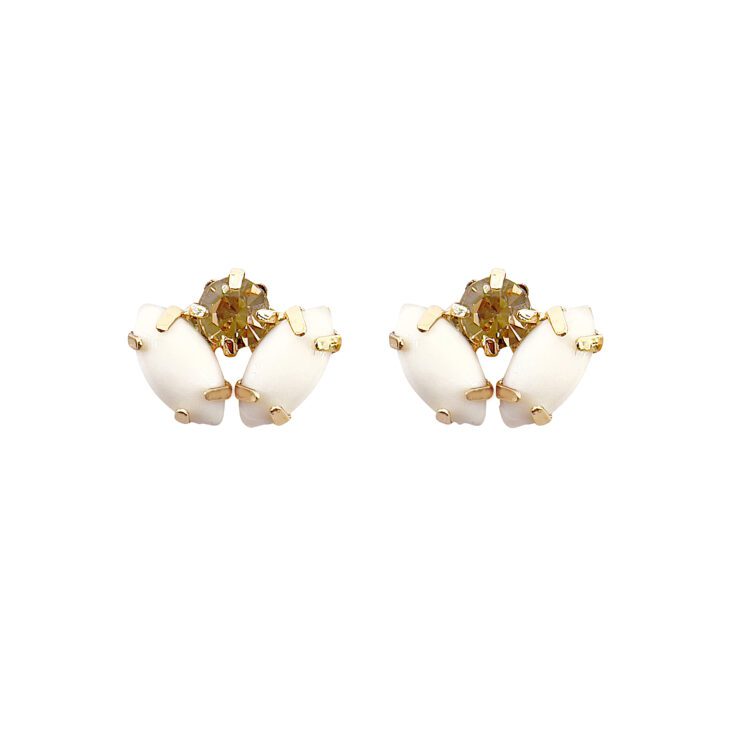 Orecchini Placcati Oro 24K Con Pietre Bianche Perlate E Oro - Persefone21