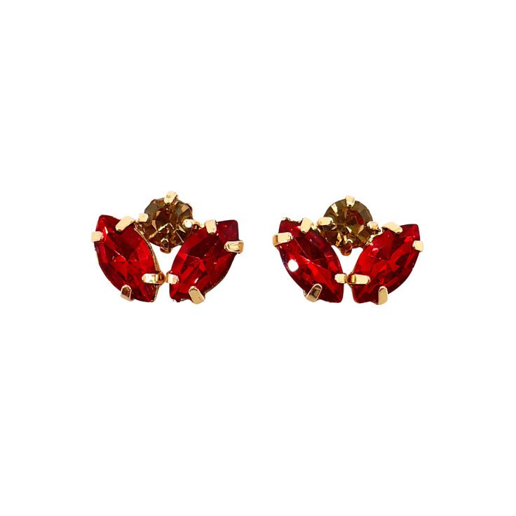 Orecchini Placcati Oro 24K Con Pietre Rosse E Oro - Persefone8