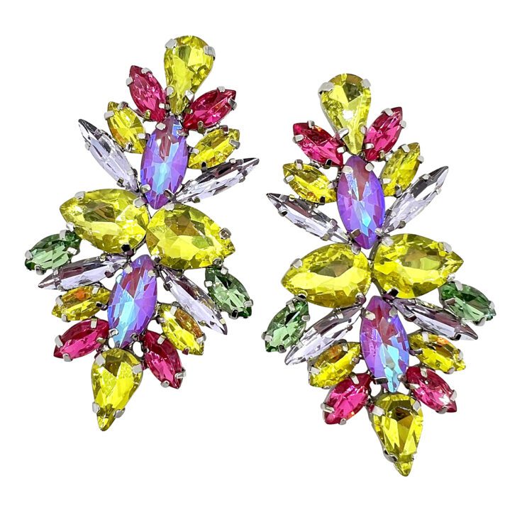 Orecchini Con Pietre Giallo Lime Fucsia Cangianti Ametista E Verdi- Cl1317