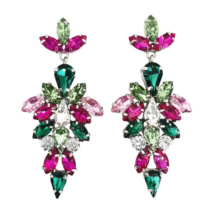 Orecchini Con Pietre Verdi Crystal E Fucsia - Londra4