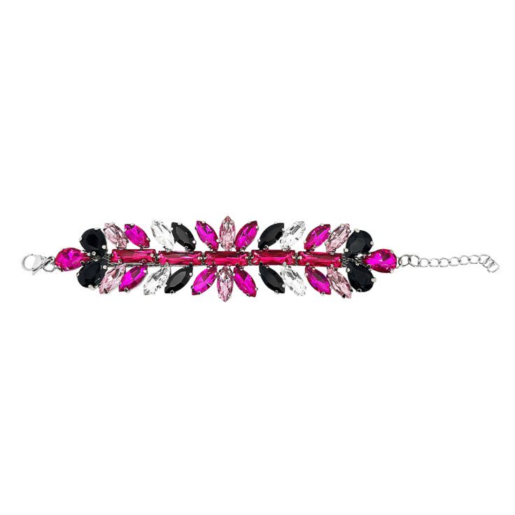 Bracciale Con Pietre Fucsia Rosa Crystal E Nere - Perseveranza24
