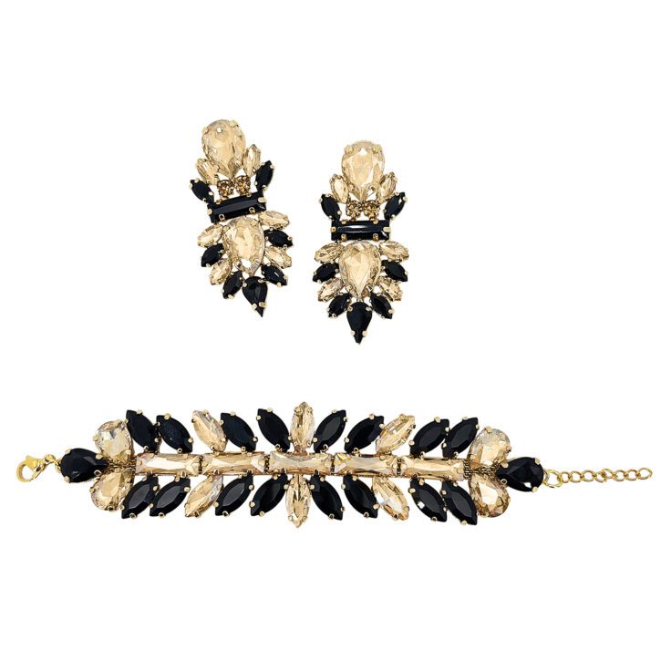 Orecchini E Bracciale Con Pietre Nere E Oro - Pr312