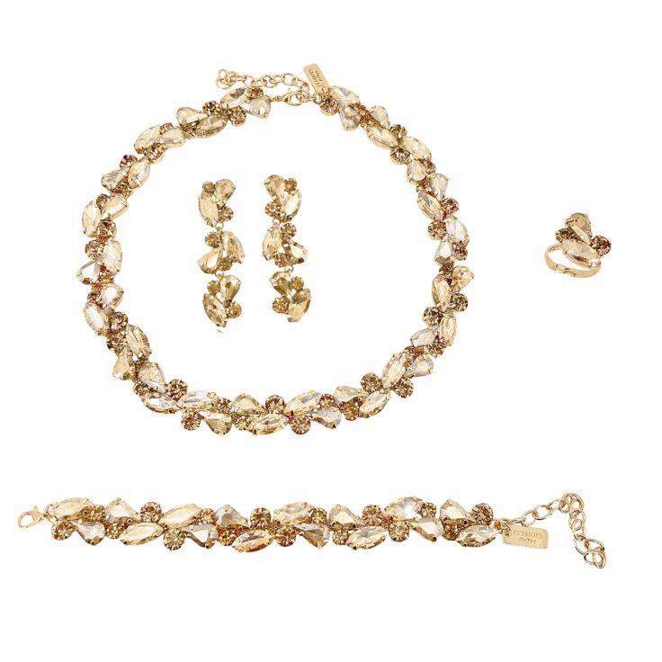 Collana Orecchini Bracciale E Anello Con Pietre Oro - Pr302