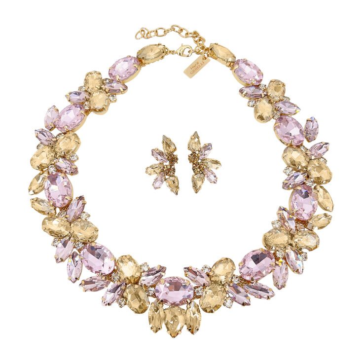 Collana E Orecchini Con Pietre Rosa E Oro - Pr319