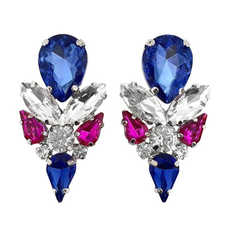Orecchini Con Pietre Blu Elettrico Crystal E Fucsia - Cl1375