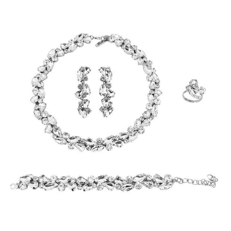 Collana Orecchini Bracciale E Anello Con Pietre Crystal - Pr305