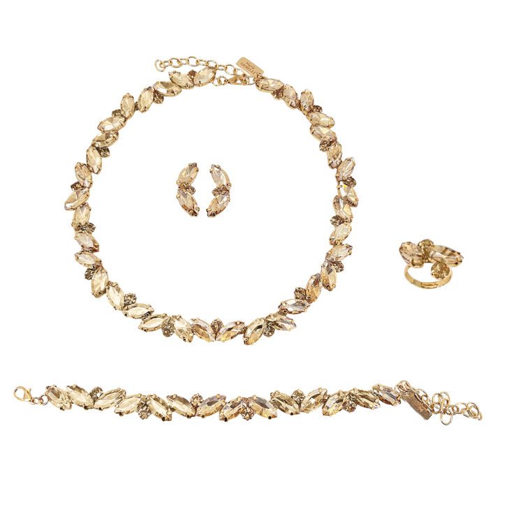 Collana Orecchini Bracciale E Anello Con Pietre Oro - Pr293
