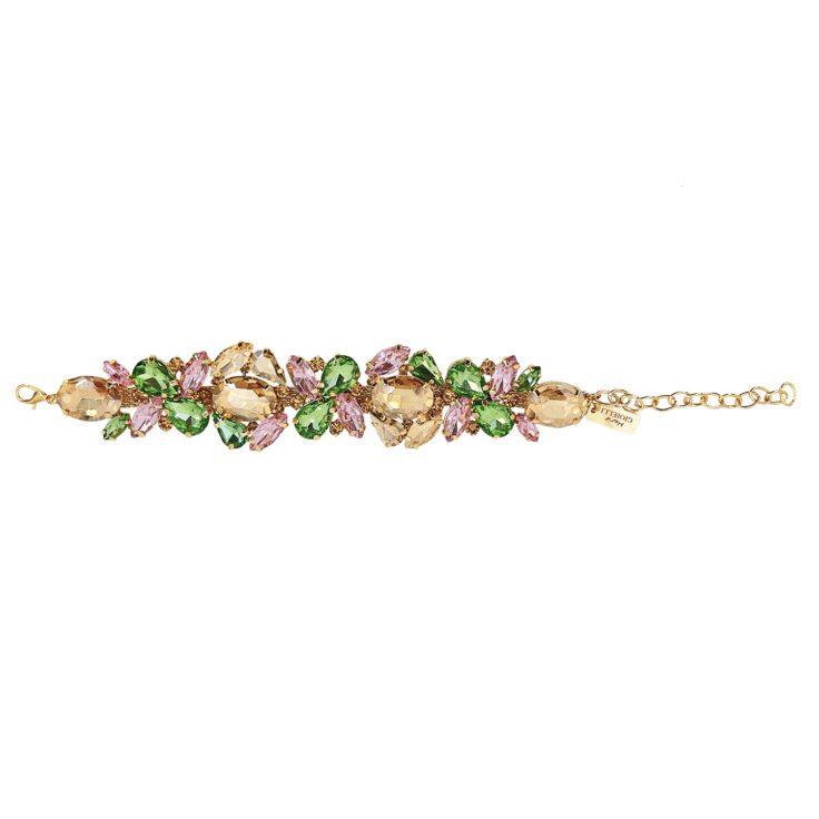 Bracciale Con Pietre Oro Verdi E Rosa - Brc362