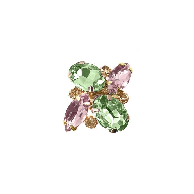 Anello Con Pietre Oro Verdi E Rosa - Anl05Afrodite