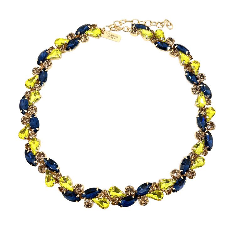 Collana Con Pietre Blu Giallo Lime E Oro - Amelia01