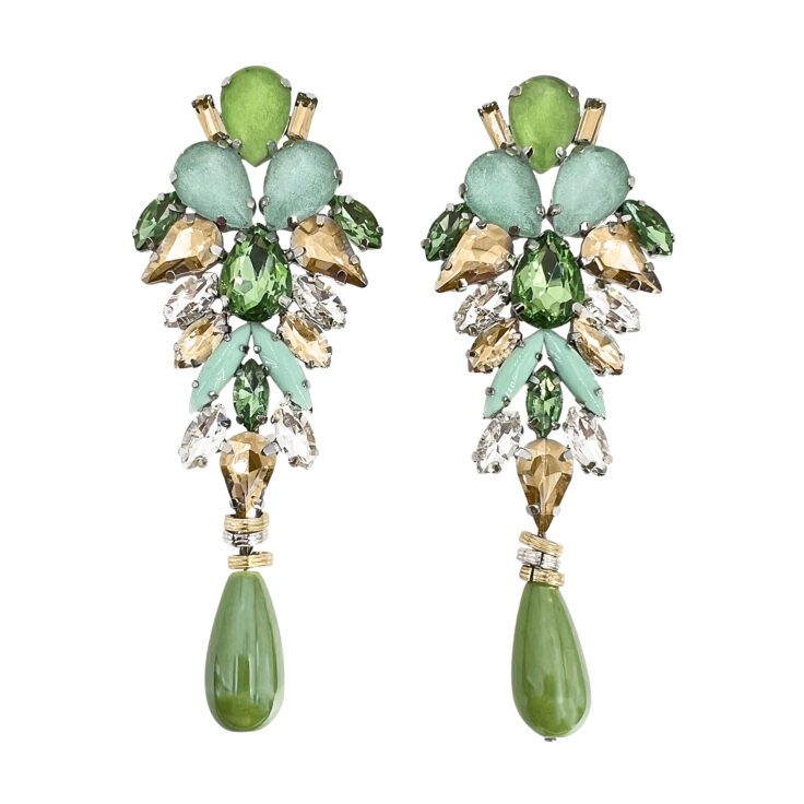 Orecchini Con Pietre Verdi Oro Verde Acqua E Crystal - Amsterdam6