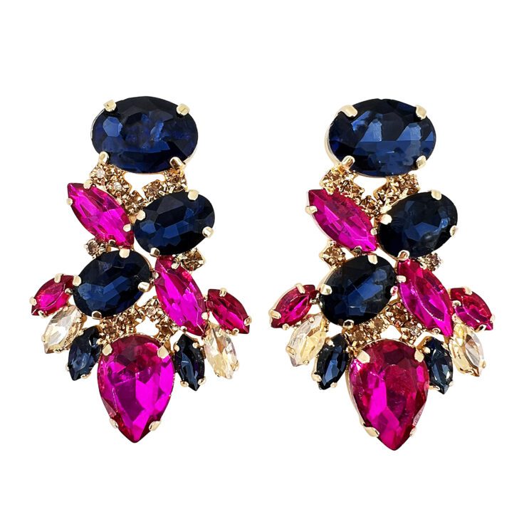 Orecchini Con Pietre Blu Fucsia E Oro - Atmosfera22