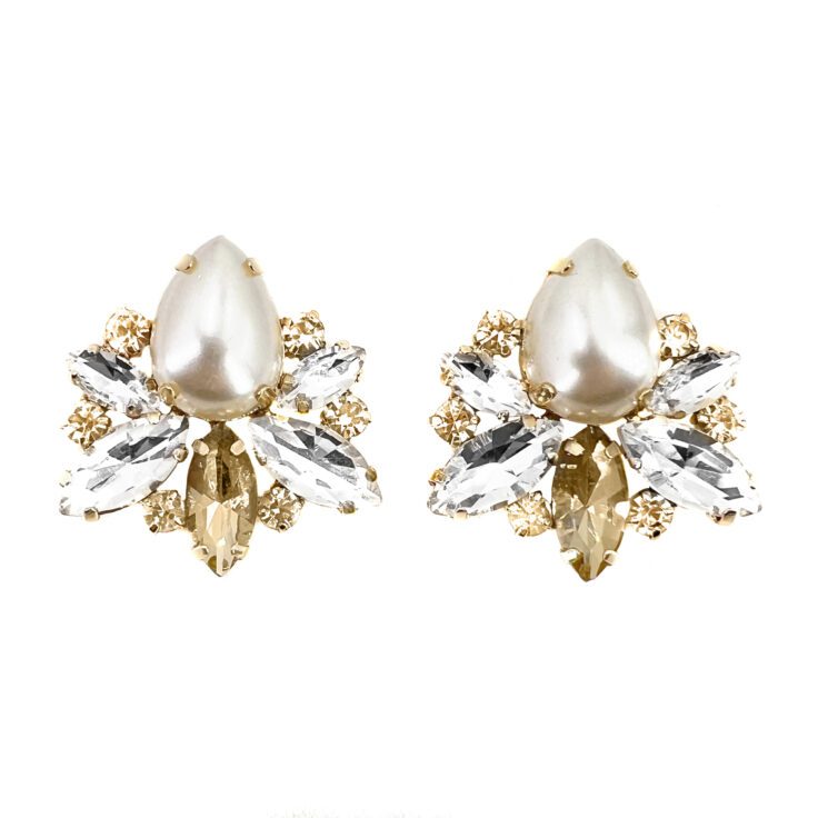 Orecchini Con Pietre Bianche Perlate Oro E Crystal  - Cl1121