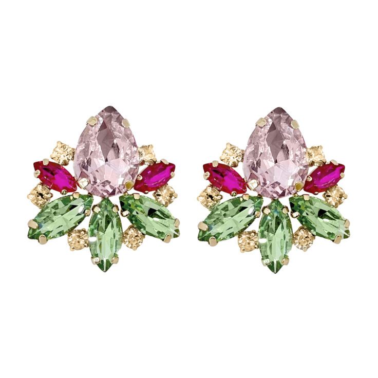 Orecchini Con Pietre Verdi Fucsia E Rosa - Cl1134