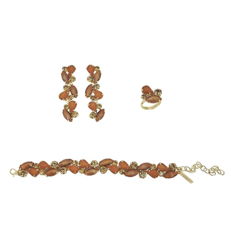Orecchini Bracciale E Anello Con Pietre Cammello - Pr335