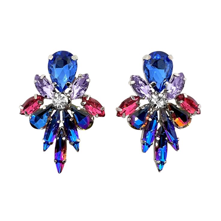Orecchini Con Pietre Cangianti Blu Elettrico Ametista Crystal E Fucsia  - Sole9