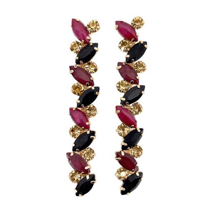Orecchini Con Pietre Ciliegia Nere E Burgundy - Hollywood4