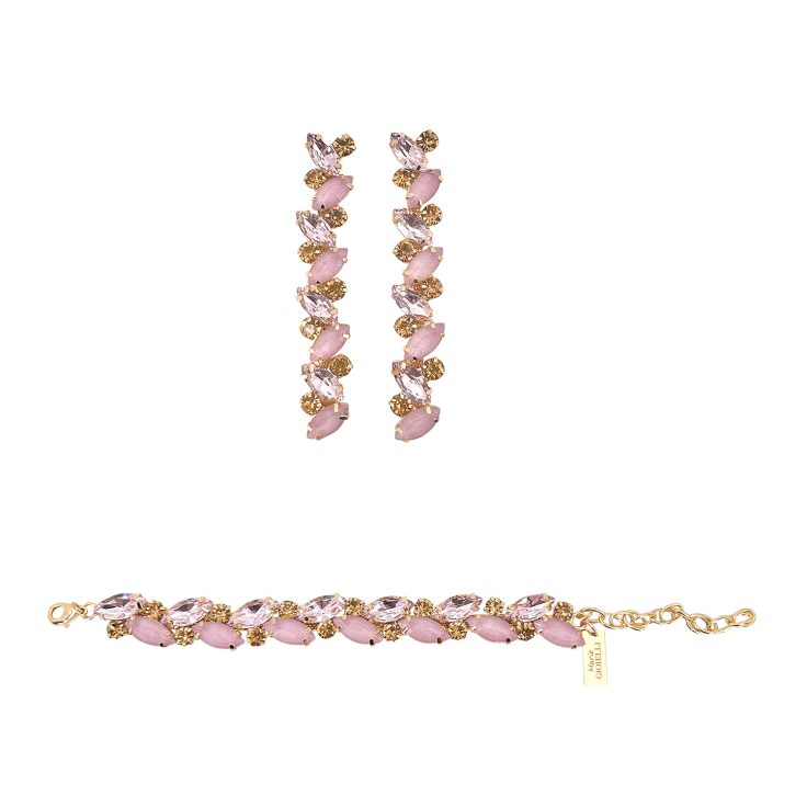 Orecchini E Bracciale Con Pietre Rosa - Pr341