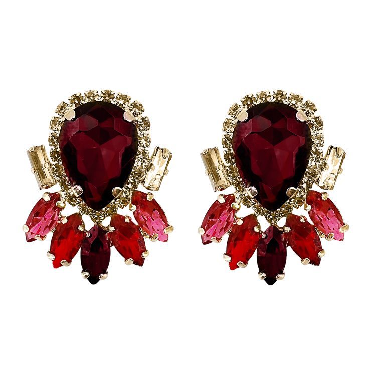 Orecchini Con Pietre Bordeaux Rosse Fragola E Oro – Dafne22