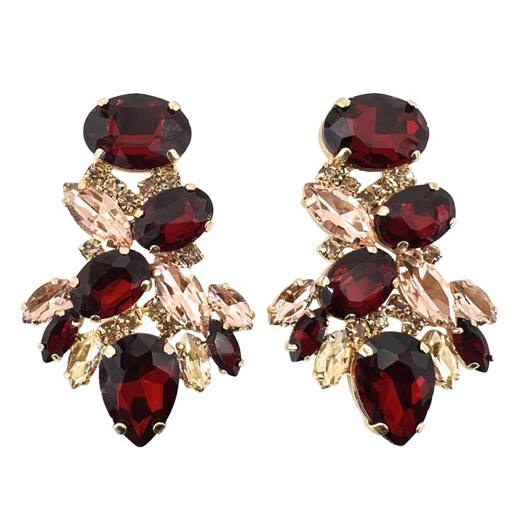 Orecchini Con Pietre Bordeaux Oro E Cipria - Atmosfera28