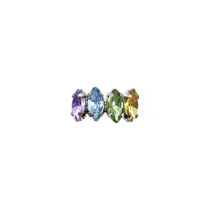 Anello Placcato Oro 24K Con Pietre Ametista Celesti Verdi E Gialle - A6Themis