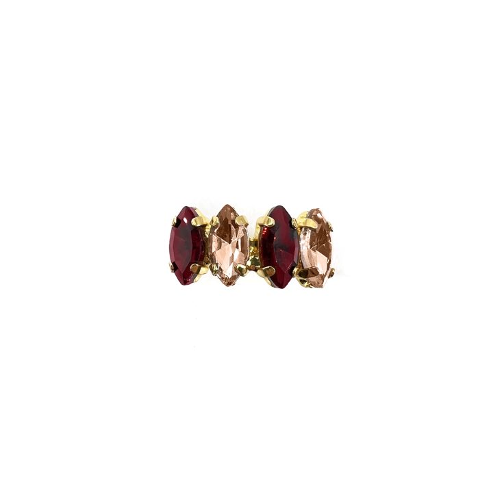 Anello Placcato Oro 24K Con Pietre Bordeaux E Cipria - A15Themis